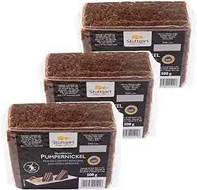 Pão alemão Stuttgart Pumpernickel de Centeio Integral e Malte – 3 unidades de 500g cada – Total 1,5 Kg