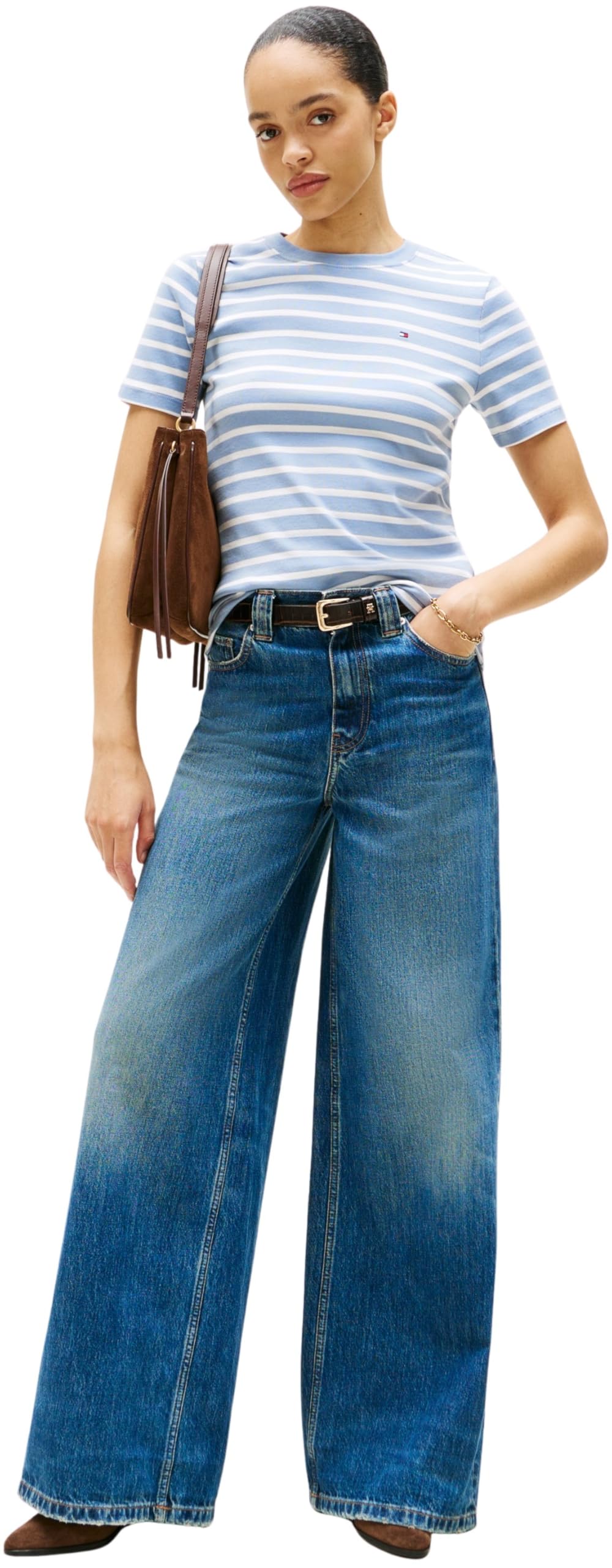 Tommy Hilfiger T-Shirt Maniche Corte Donna New Slim Cody Scollo Rotondo