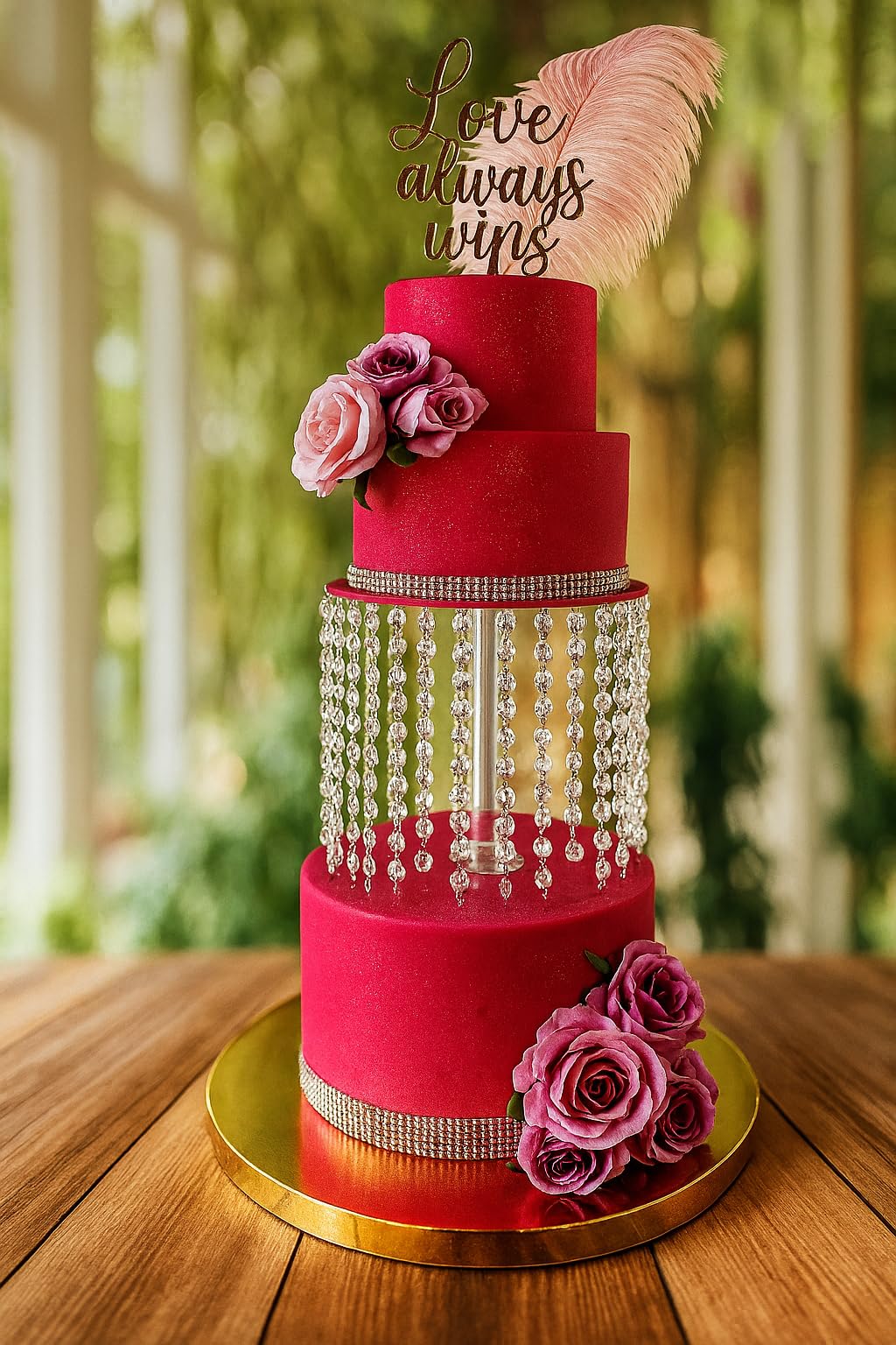 OM KRAFT Acrylic Cake Spacer with Crystal Beads & LED Lights - 7 Inch Round Clear Cake Separator Stand for Tiered Cakes, Wedding Cakes, Birthday & Party Decoration (7 x7 Inch)