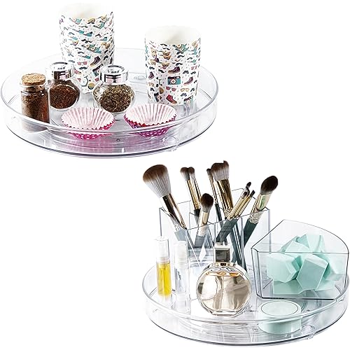 2 Pack Lazy Susan 9.25" Inch Turntable Organizer Pantry Organization and Storage Container Bins Spice Rack Cabinet Rotating Condiment for Pantry Kitchen Vanity Bathroom Jewelry Holder Clear