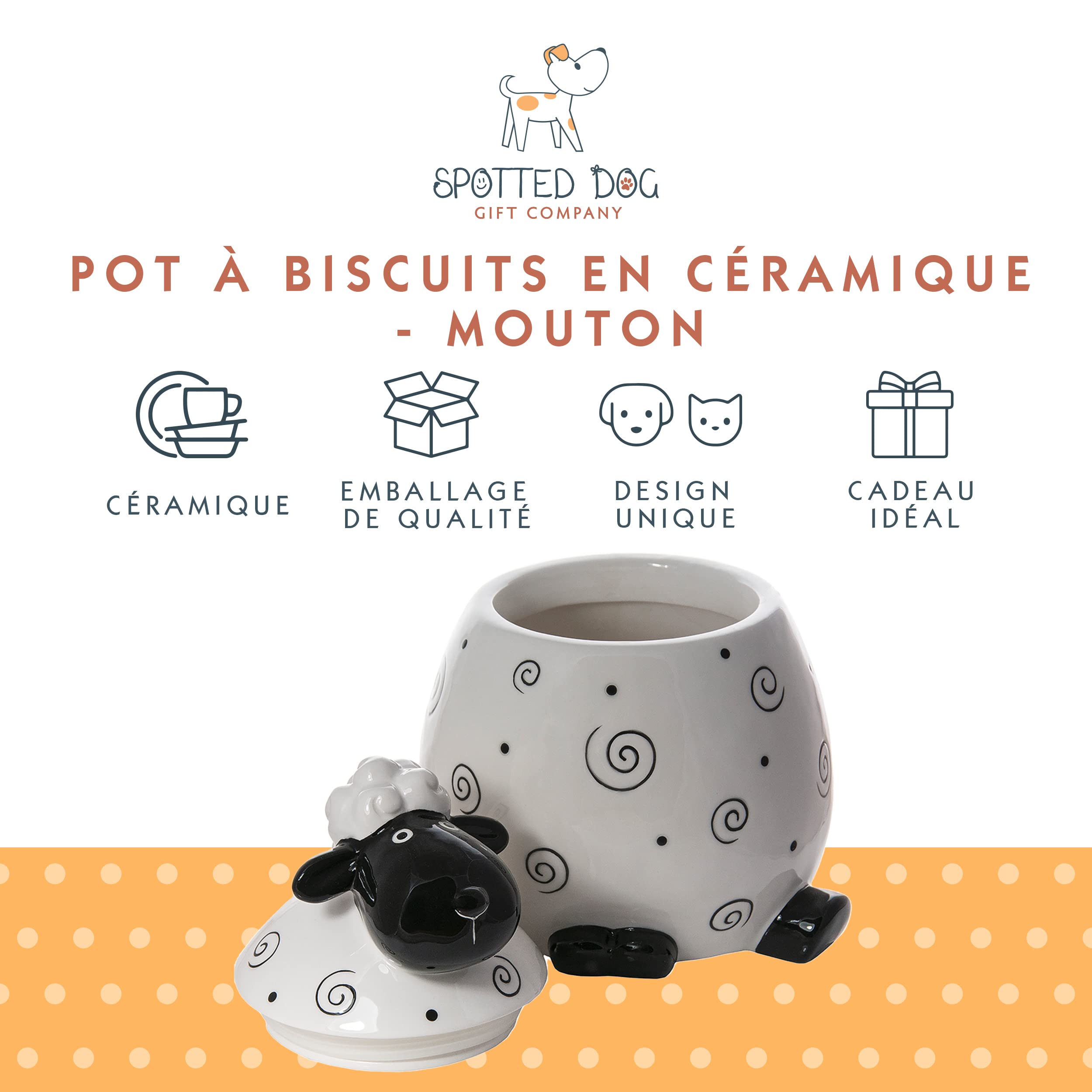 SPOTTED DOG GIFT COMPANY Boîte à Biscuit en Céramique, Grand Bocal de Conservation pour Cookies Bonbons ou Friandises, Mignon Cuisine Article, Cadeau pour Mouton Amoureux, Blanc 2200ml