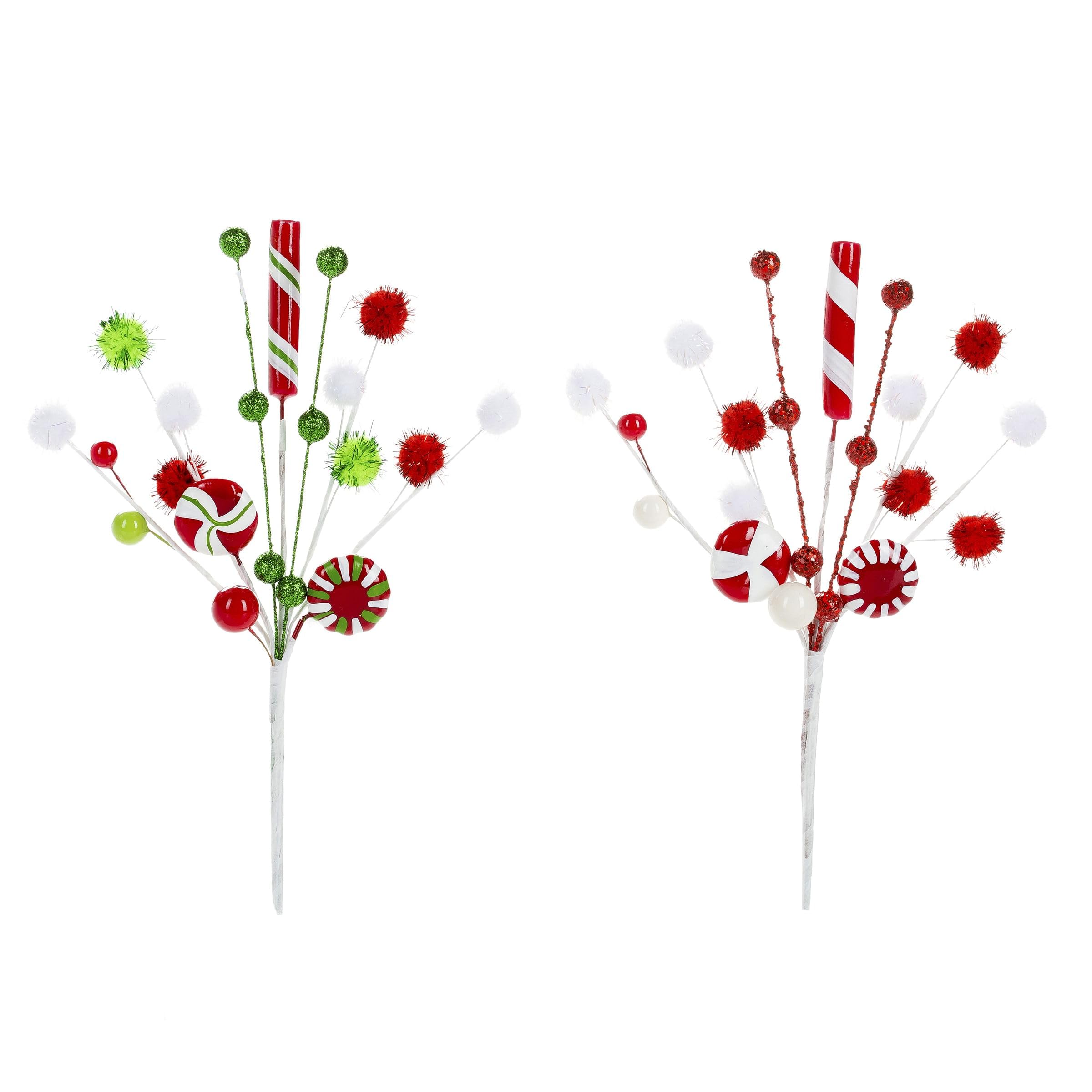 Darice Peppermint Pick with Pom-Poms: 6 x 9.75 inches, Set of 2 Assorted Colors