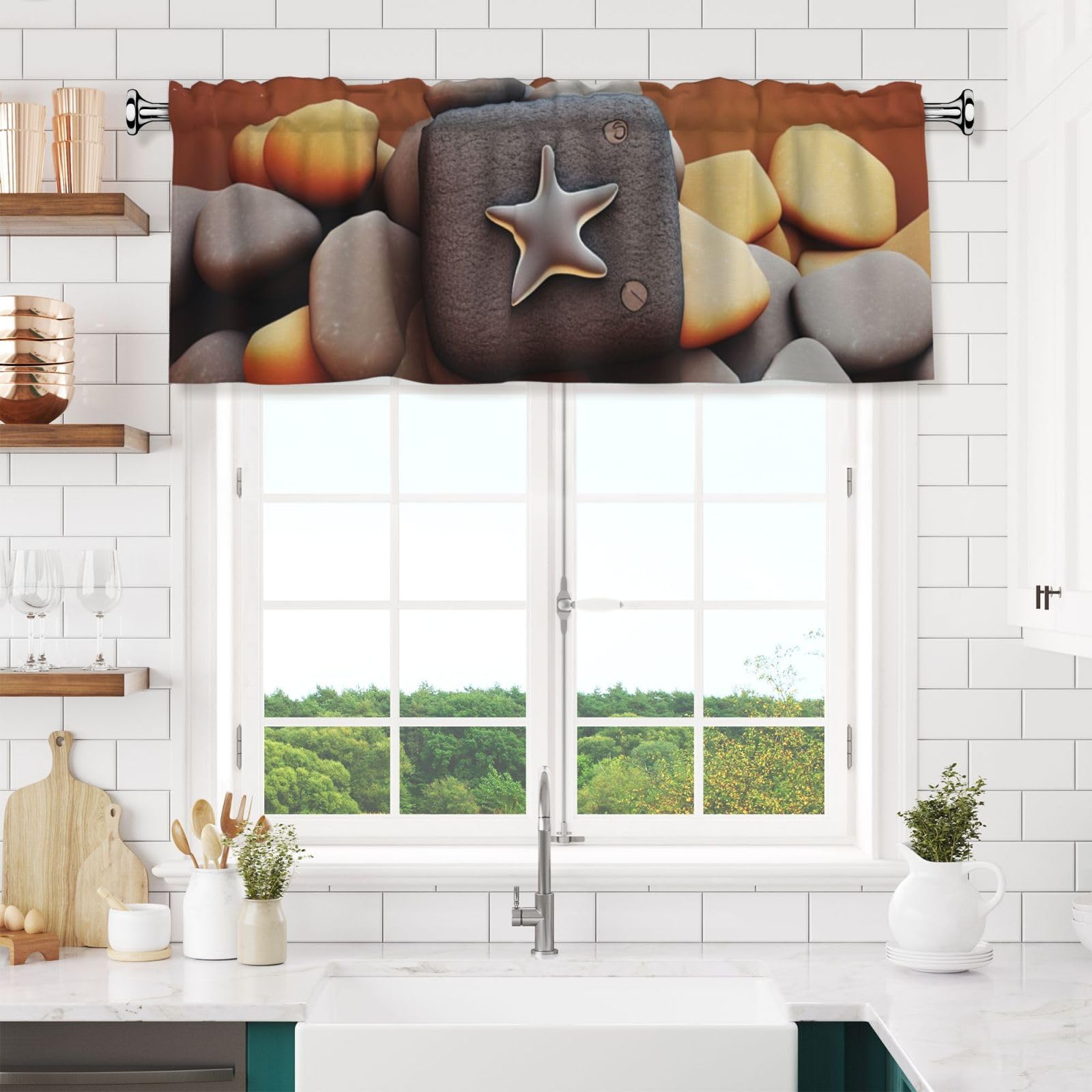 NONHAI Pebble Valances for Windows Short Curtains Rod Pocket Cafe Window Treatments Valance Curtains for Kitchen Bathroom Laundry Basement Windows 54x18inch Blackout Window Valance