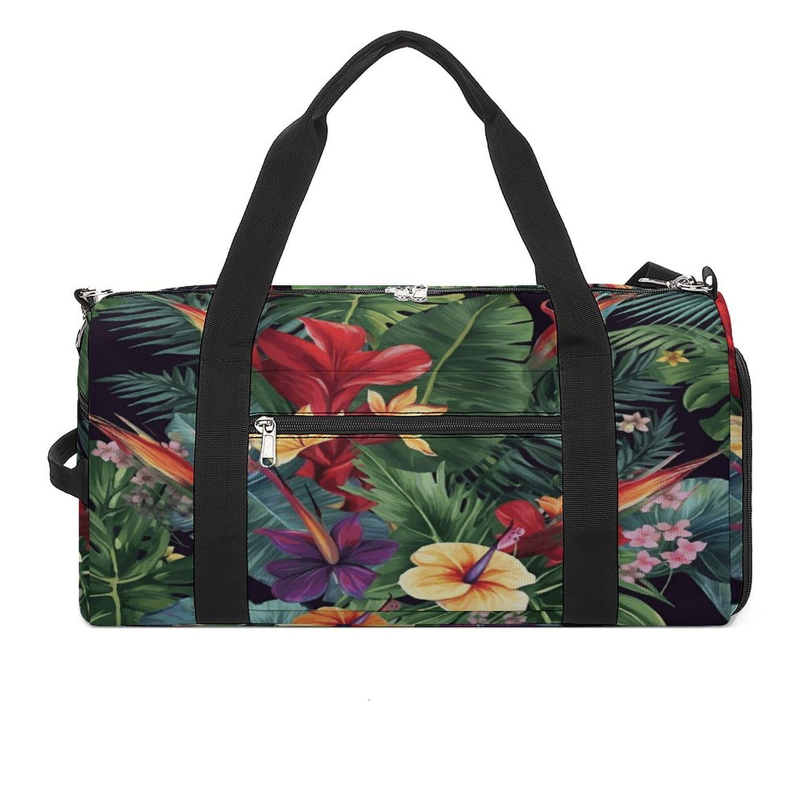 Turnbeutel für Damen und Herren, Motiv: tropische Pflanzen und Blumen, wiederverwendbar, Turnbeutel mit Schuhfach, Stil, Einheitsgröße, modern, Stil:, Einheitsgröße, Modern