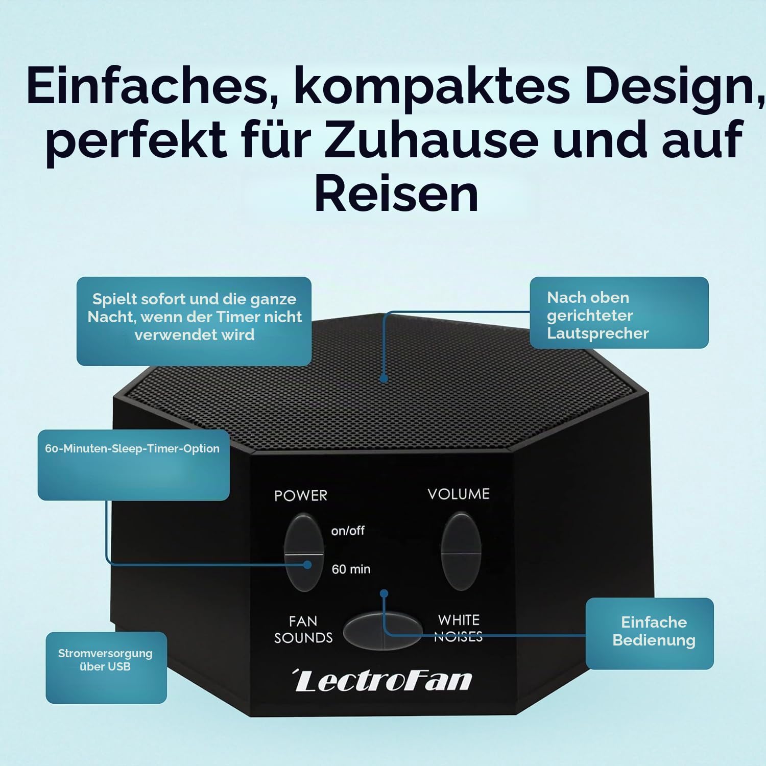 LectroFan Weißes Rauschgerät mit Lüftergeräuschen Schwarz