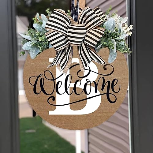 Miniatura 6 de Hoomall Corona redonda de 26 letras con apellido 2023 para puerta delantera con lazo, guirnalda de letrero de bienvenida de primavera, corona de