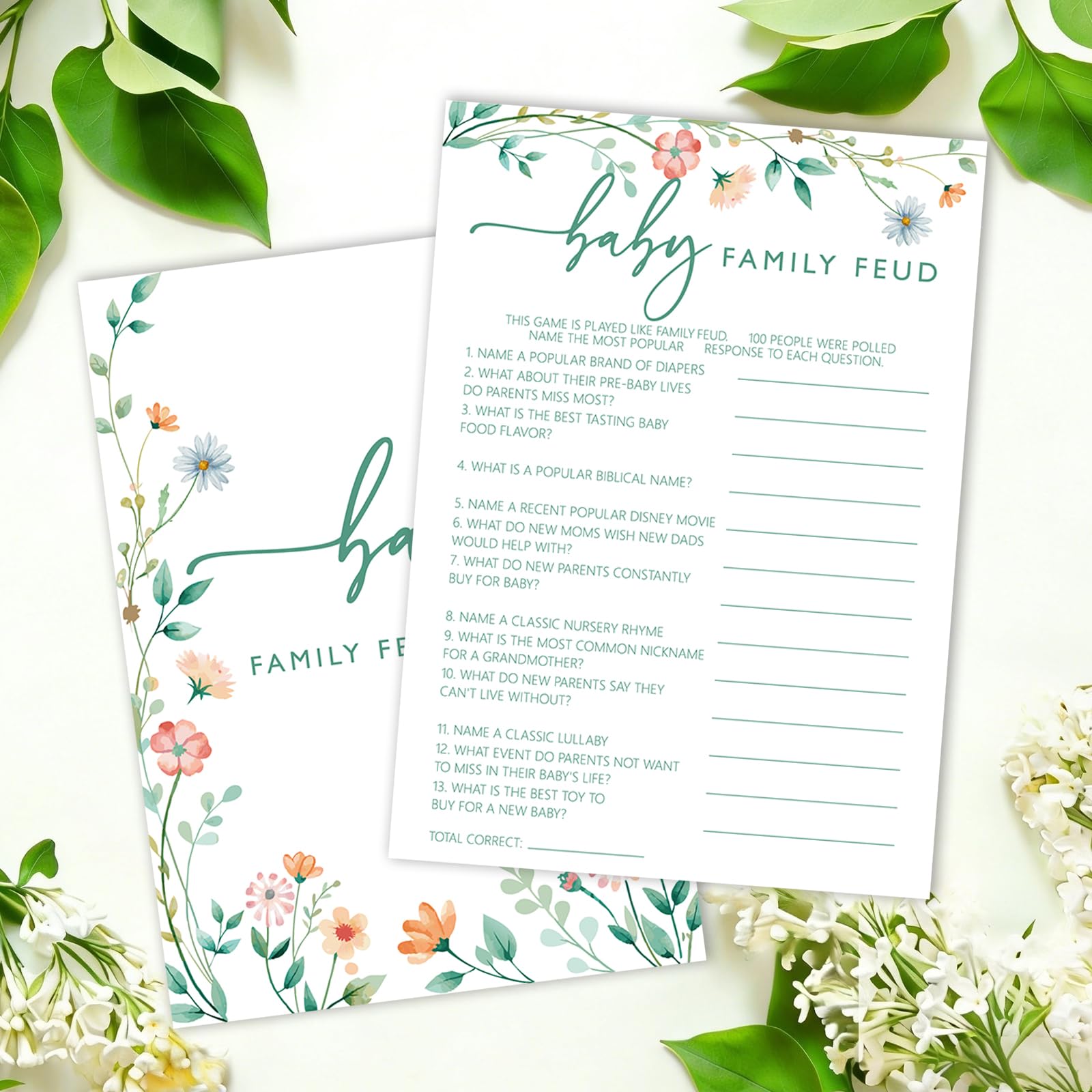 ISOVF 25 Spring Floral Baby Shower Games (5"x7")- Floral Baby Gender Reveal Party Games - Spring Theme Gender Neutral Party Favors and Supplies(J06)