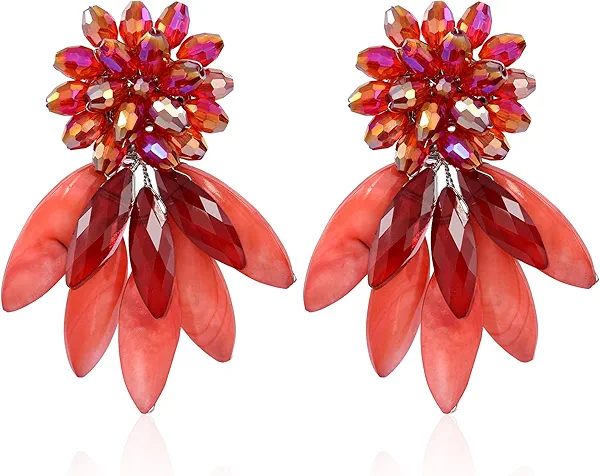 AeraVida Cluster Crystal Bead and Mother of Pearl Stone Clip on Earrings for Women