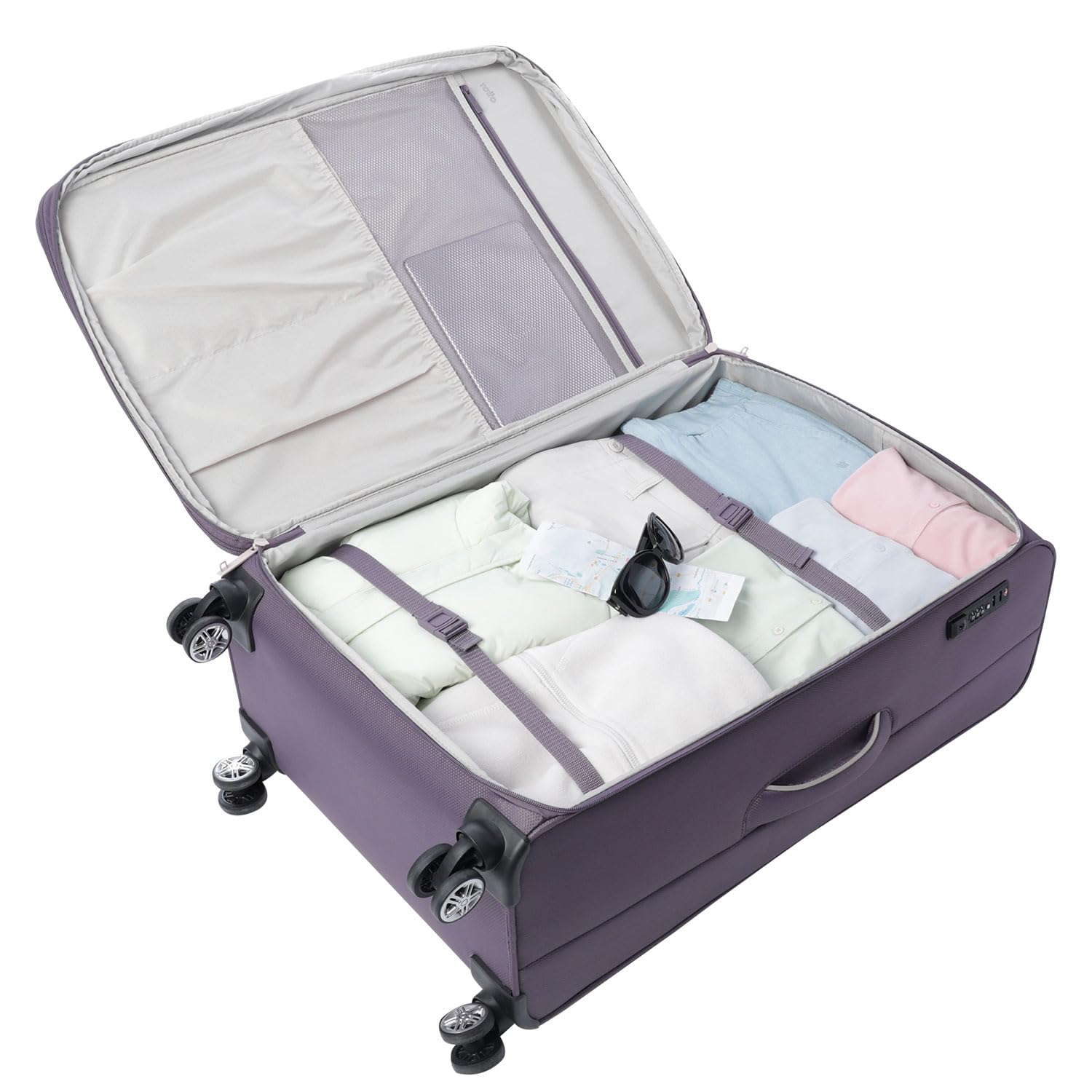 TOTTO - Maleta de Viaje Tela, Modelo Liviana, Maleta Grande, Capacidad 108 L, Bolsillos Acceso Rápido, Ruedas Dobles Giro 360º, Manija Telescópica, Correas Internas, Candado TSA, Color Montana Grape