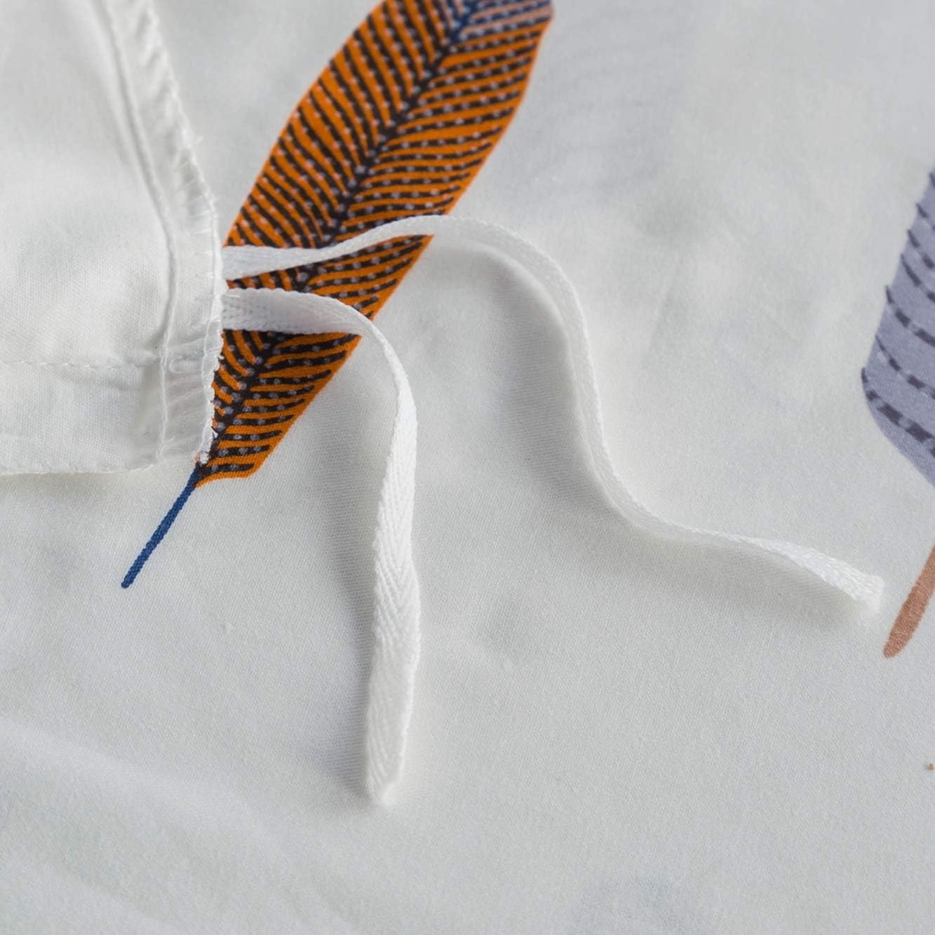 SUSYBAO Vintage Feather Duvet Cover King 100% Cotton 3 Pcs Set 1 Colorful Bohemian Patterned Duvet Cover with Zipper Ties 2 Pillow Cases Retro Blue Brown Bohemian Bird Plume Print Bedding Set Soft - Image 4