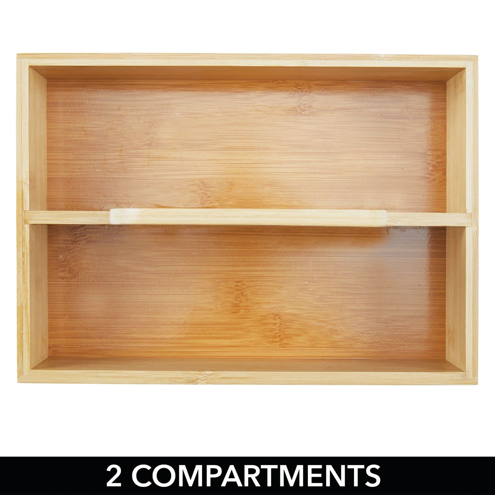 mDesign Bamboo Wood Food Storage Container, Divided Bin with Carrying