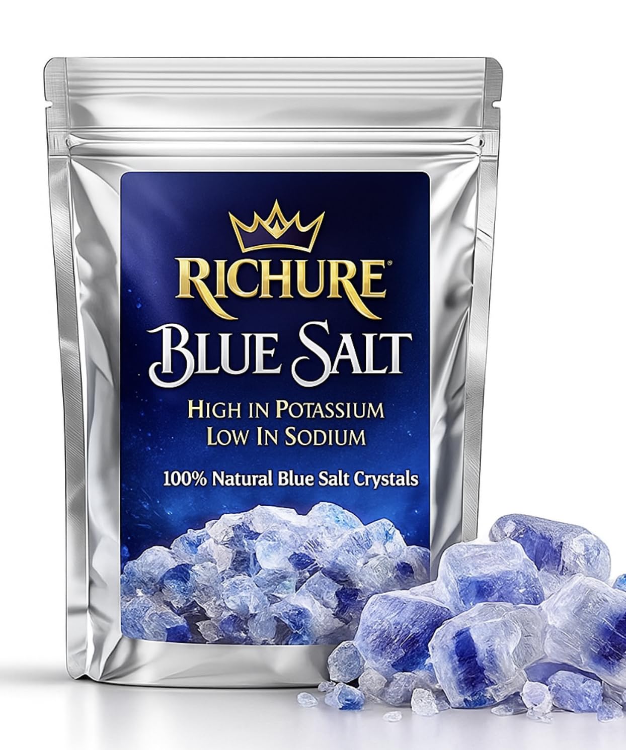 Ancient Blue Salt – 100g Rare Mineral Treasure | High Potassium, Lower Sodium, Pure & Unprocessed | Gourmet-Grade by Richure (3.52 oz) GMO Free
