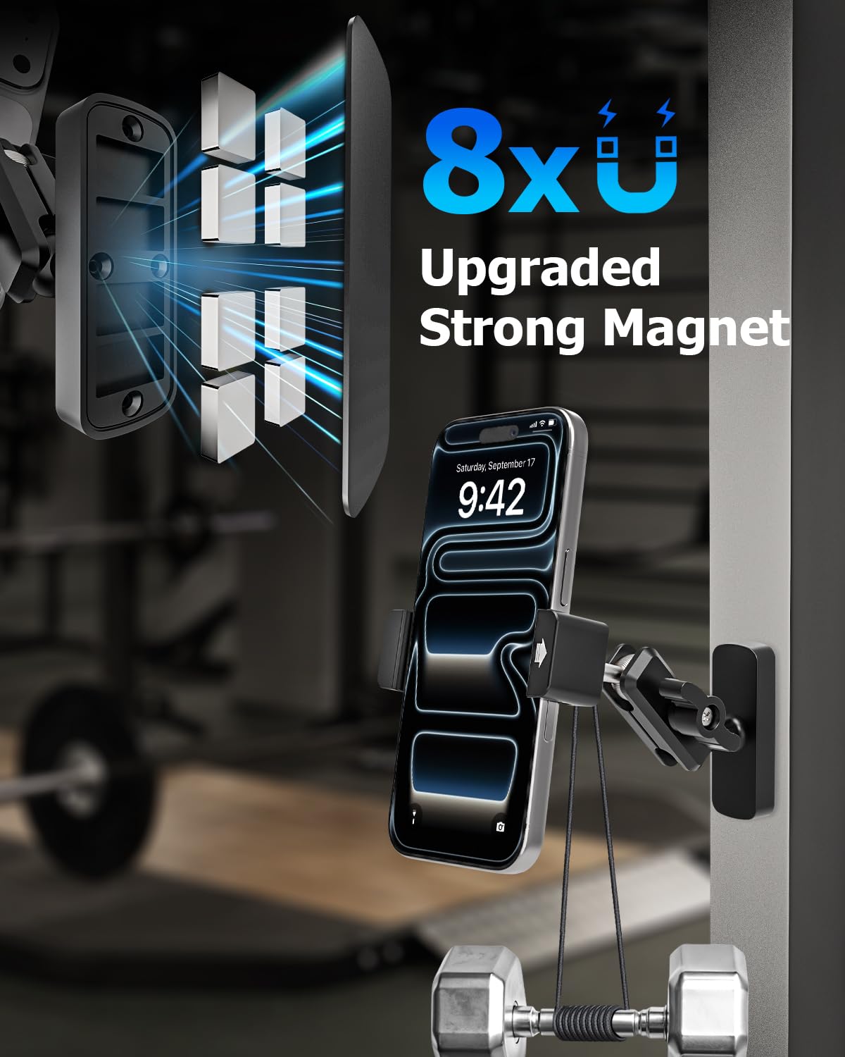 Soporte Magnético Móvil para Gimnasio, Frigorifico, Carretilla Elevadora | Soporte Móvil Iman Tractor para Todos los Teléfonos: iPhone 17 16 Pro Max, Android