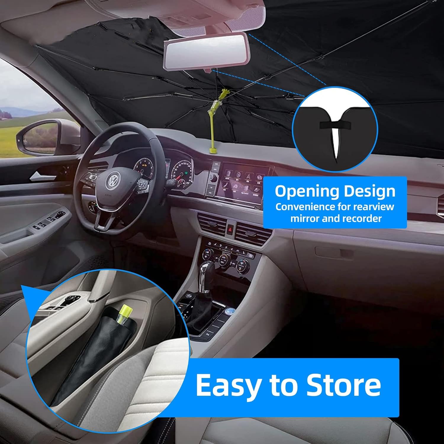 CompraFun Sonnenschutz Auto Frontscheibe, Auto Windschutzscheibe Sonnenschutz Innen 140 x 75 cm, Faltbarer Auto Sonnenschirm für Frontscheibe UV-Schutz, Geeignet für Meisten Autos, SUVs, Lastwagen