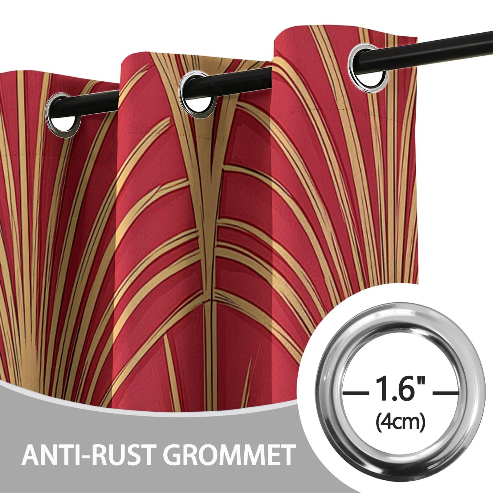 Éventail Élégant Et Luxueux Géométrique Rideaux Longs 140L X 260H cm (2 Panneaux), Tissu Occultant Thermique pour Baie Vitrée, Rouge Or
