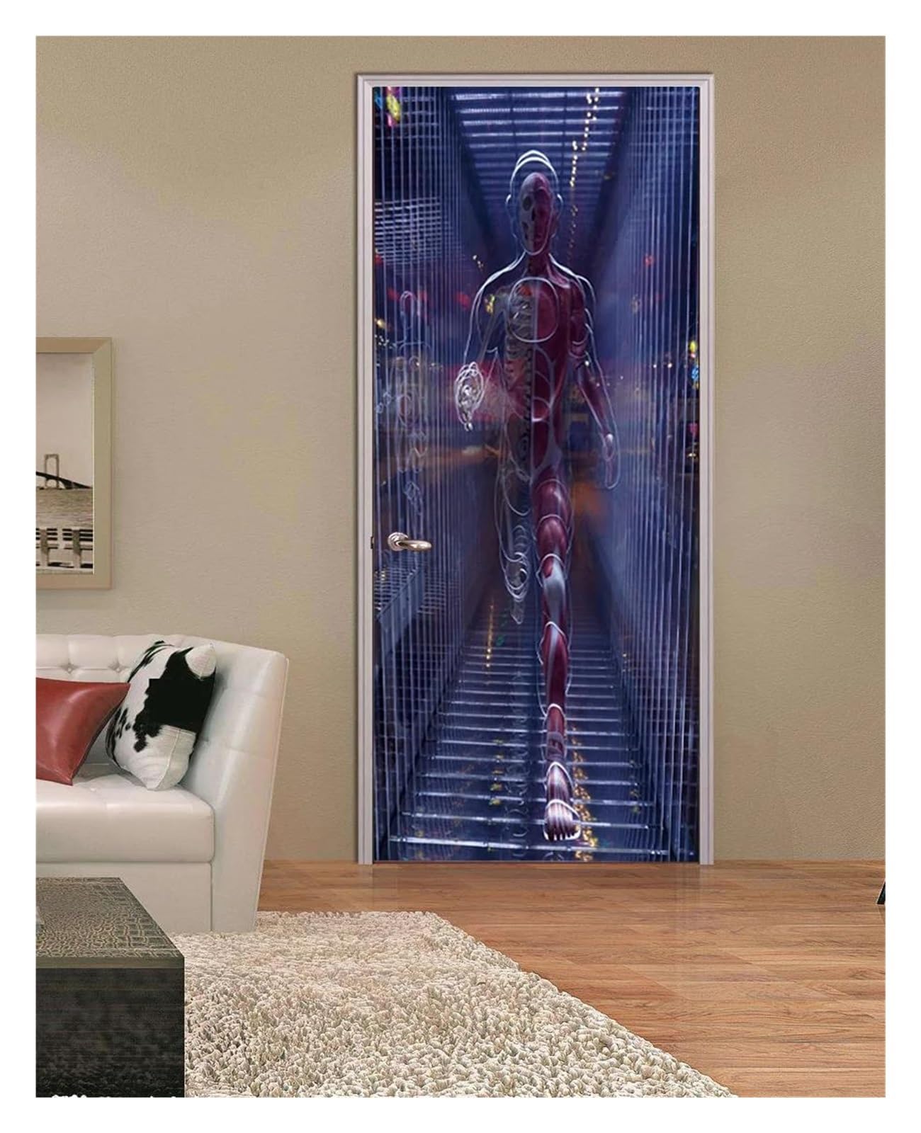 Stickers Muraux 3D Solution Porte Abîmée Décoration Autocollante Lune Nuit