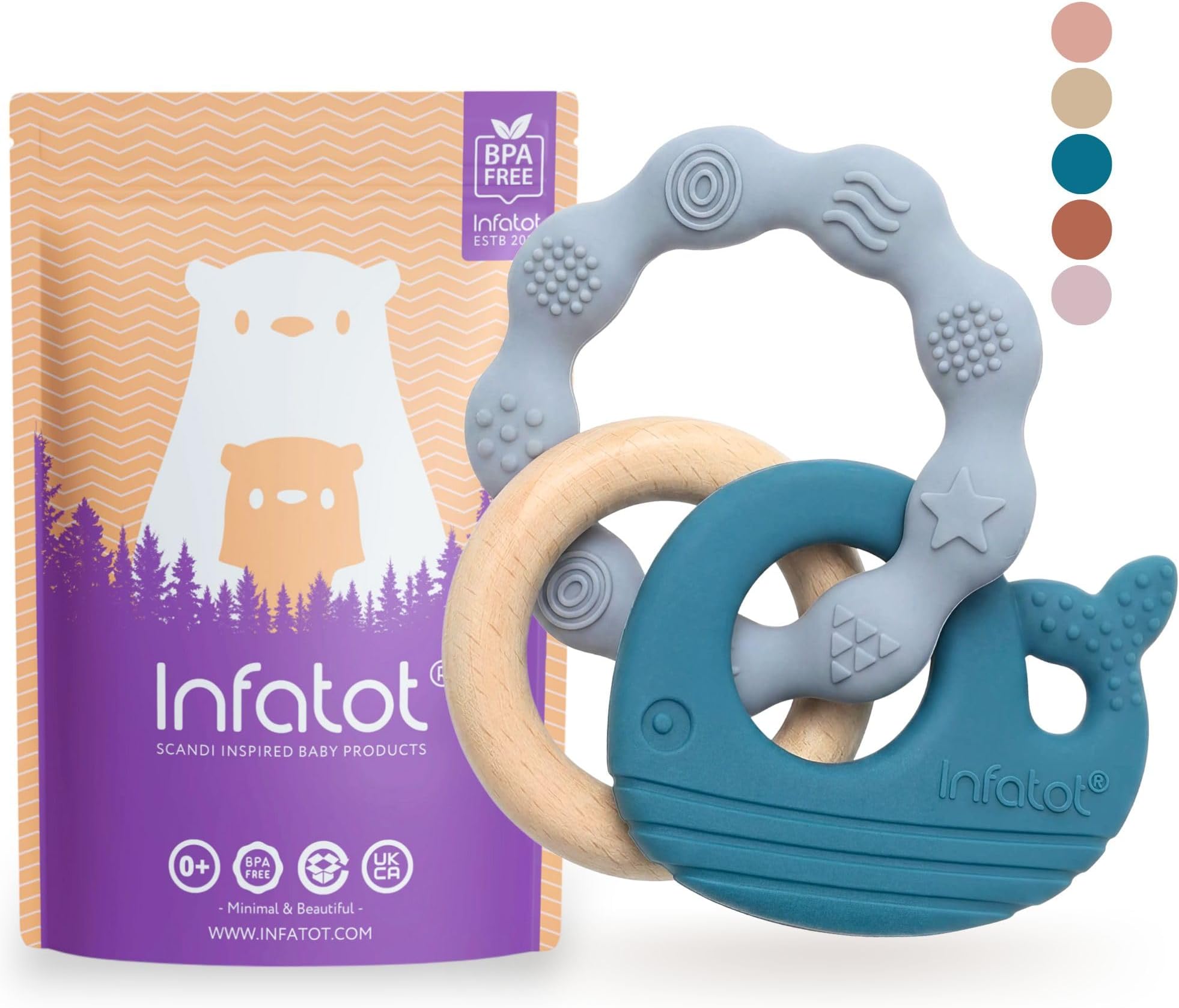 Infatot® Premium Silicone Teething Toys Baby 0–6 Months – Whale & Octopus BPA-Free Teether, Multi-Texture Sensory Chew Toy, Easy Grip, Gum Relief, Newborn Gift, Blue & Navy