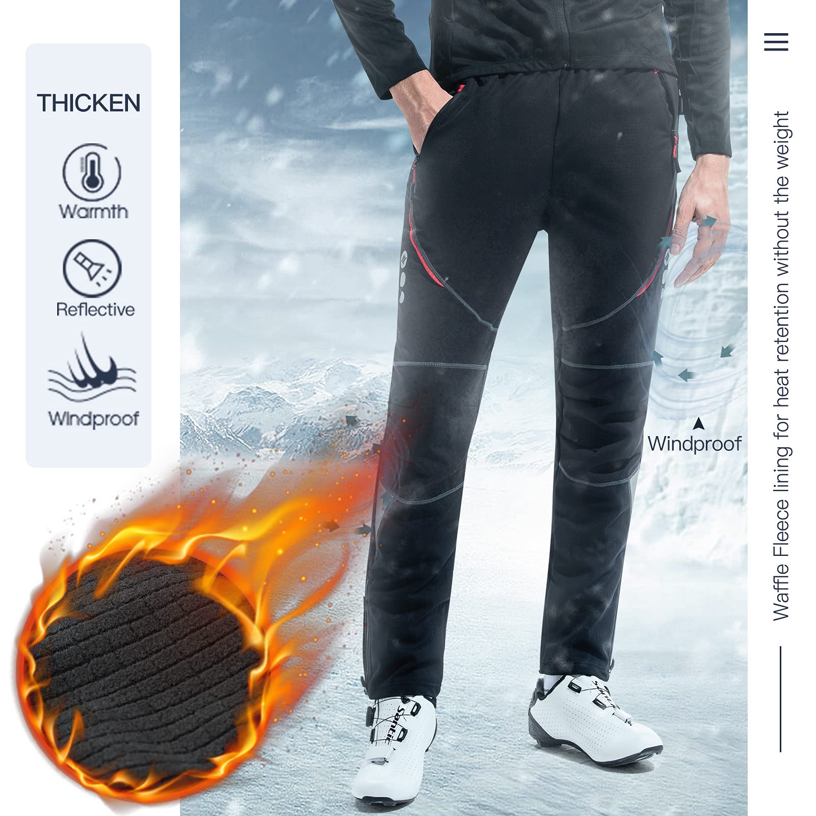 Santic Pantalon Bicicleta Hombre Largo Pantalones Ciclismo MTB Montaña Invierno con Forrados de Lana adentro Térmicos - First