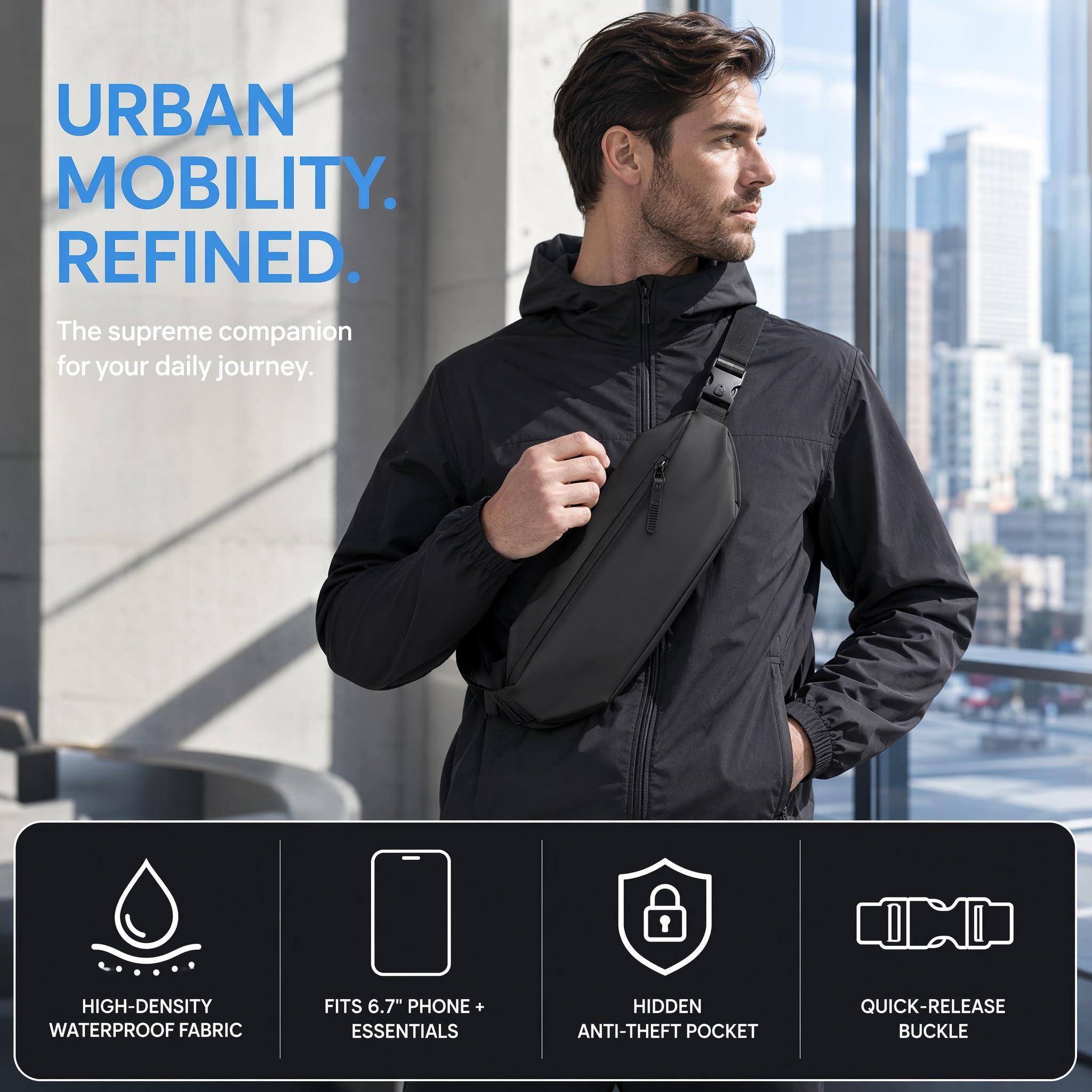 Riñonera Hombre Mujer,Riñonera con Bolsillos para Botella,4 Bolsillos Correa Ajustable para el Hombro Riñoneras Hombre Impermeable para Senderismo Ciclismo Running Viajar (Negro)