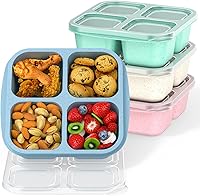 Vista 1 de Cajas Bento para Aperitivos (Paquete de 4) - Contenedores Reutilizables de 4 Compartimentos para Preparación de Comida para Niños y Adultos