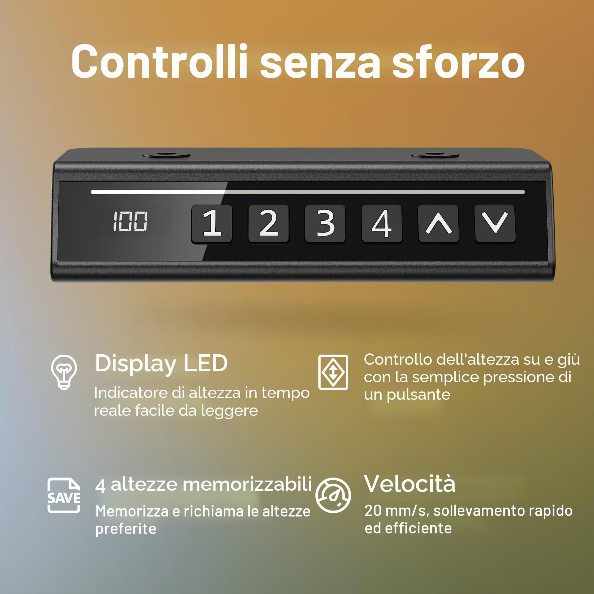 HUANUO Scrivania Regolabile in Altezza 80 x 48 cm, 4 impostazioni di altezza, scrivania elettrica per casa, ufficio e computer, standing desk, Noce Nero