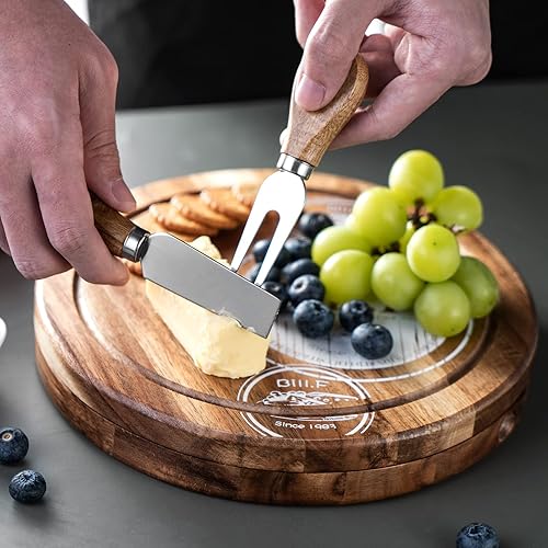 Miniatura 6 de Juego de tablas de queso de madera de acacia, tabla de charcutería y plato para servir queso con 4 cuchillos de queso de acero inoxidable, ideal