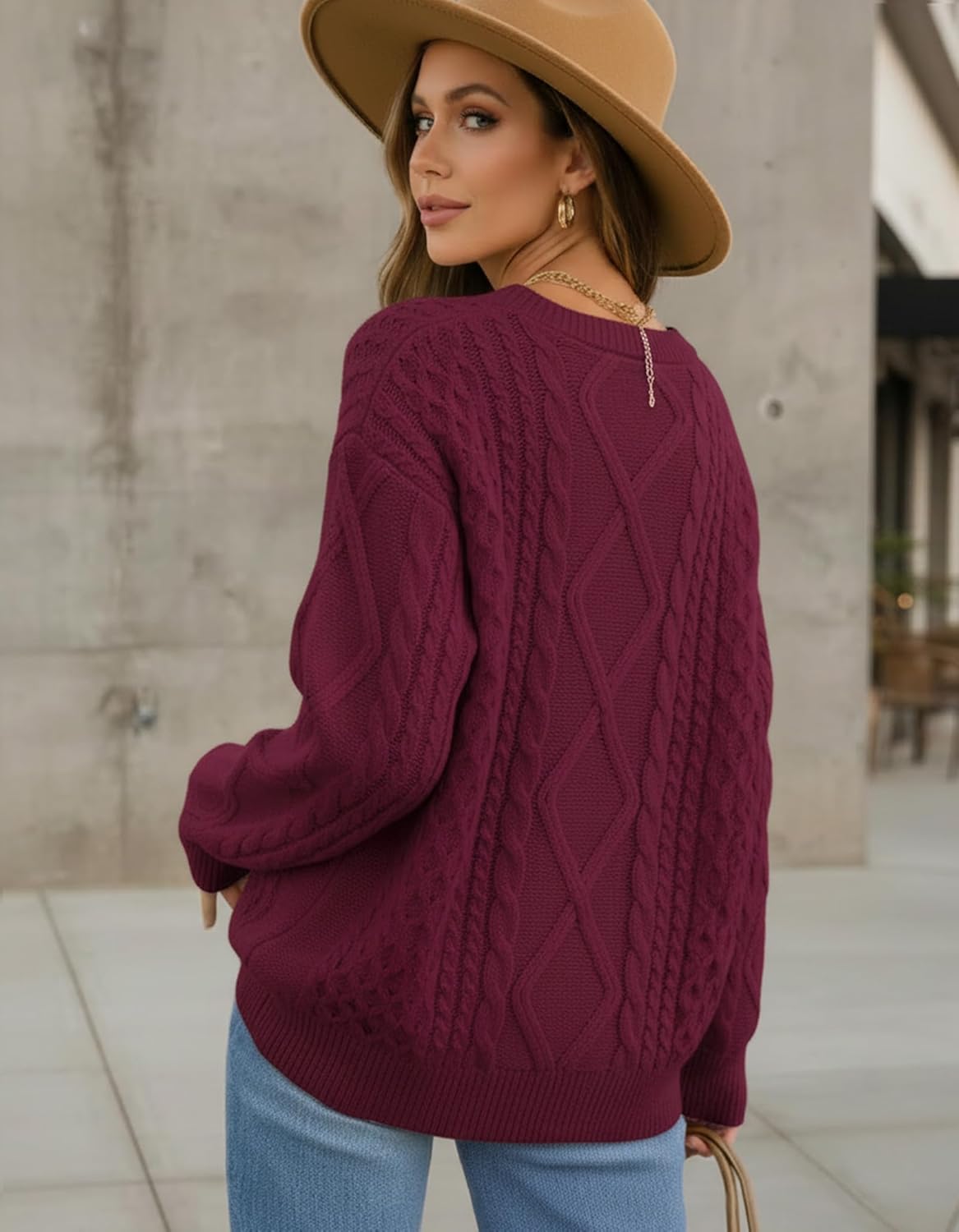 Women Oversized Sweater Cable Knit Chunky Pullover Long Sleeve Crew Neck Outfit Winter Knitwear Loose Fit Casual Top - Image 3