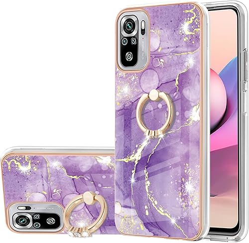 XYX Funda para Xiaomi Redmi Note 10s, TPU Mármol Slim Full Body Funda Protectora con 360 anillo giratorio Kickstand para Redmi Note 10s, Morado