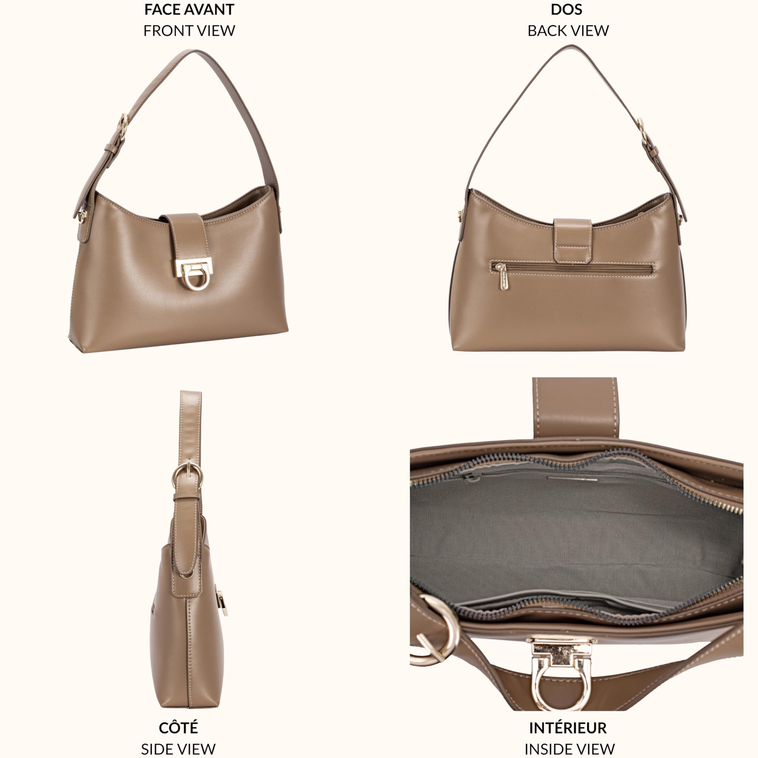 David Jones - Bolso de mano para mujer y ciudad, bandolera de piel sintética lisa, talla mediana, para llevar a mano, para fiestas de fin de semana, elegante y clásico