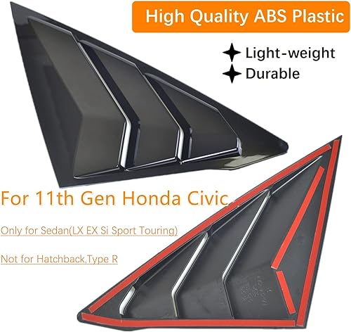 Miniatura 2 de Para Civic 2022 2023 2024 Sedan - Rejillas de ventana lateral trasera, rejillas de ventilación de aire estilo carreras, persianas para Honda 11