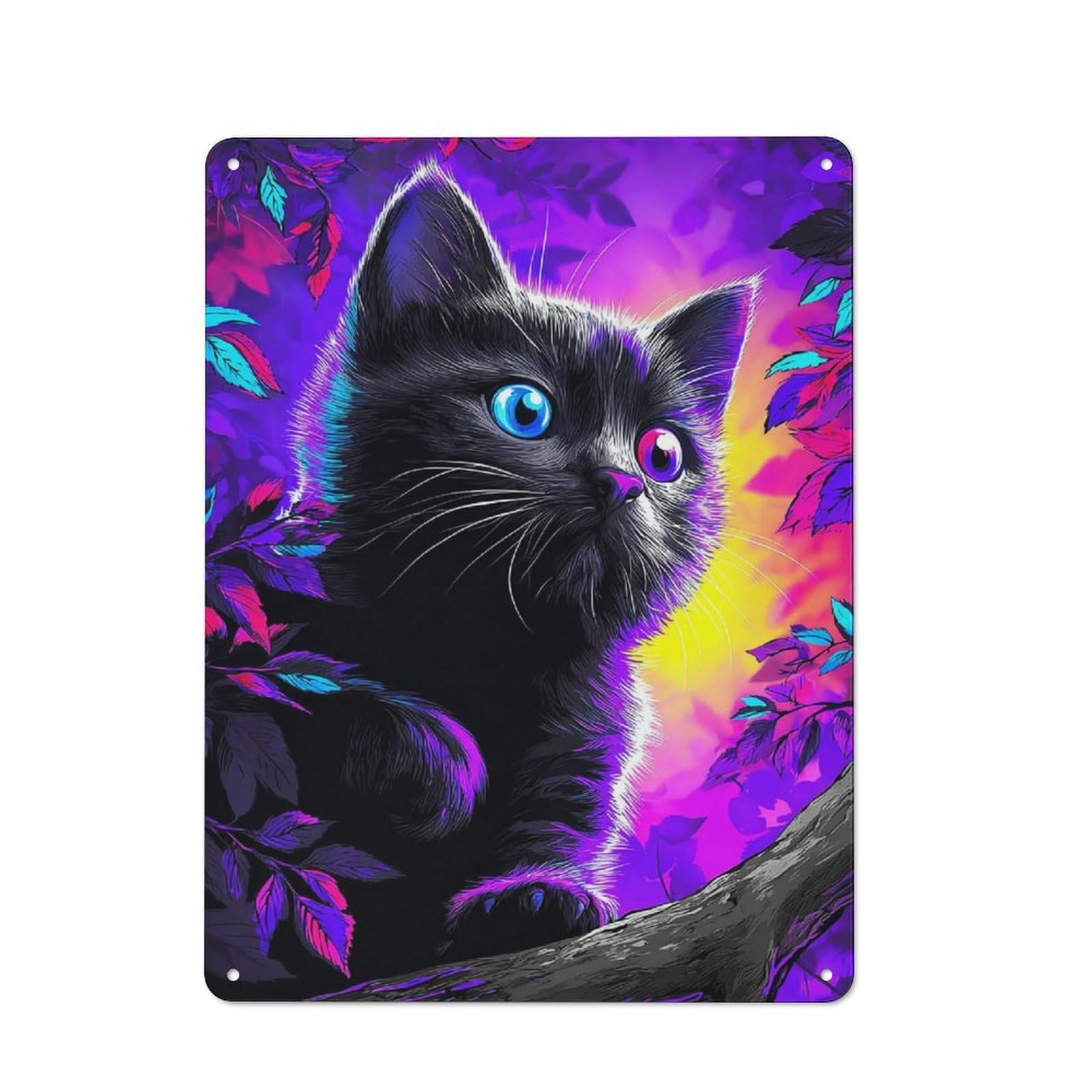 Junmoney Neon Cat In Vibrant Forest -2 For Man Cave Or Games Room, Retro Metal Plaque 40X30cm, For Metal Sign Collectors, For Garage And Workshop Walls
