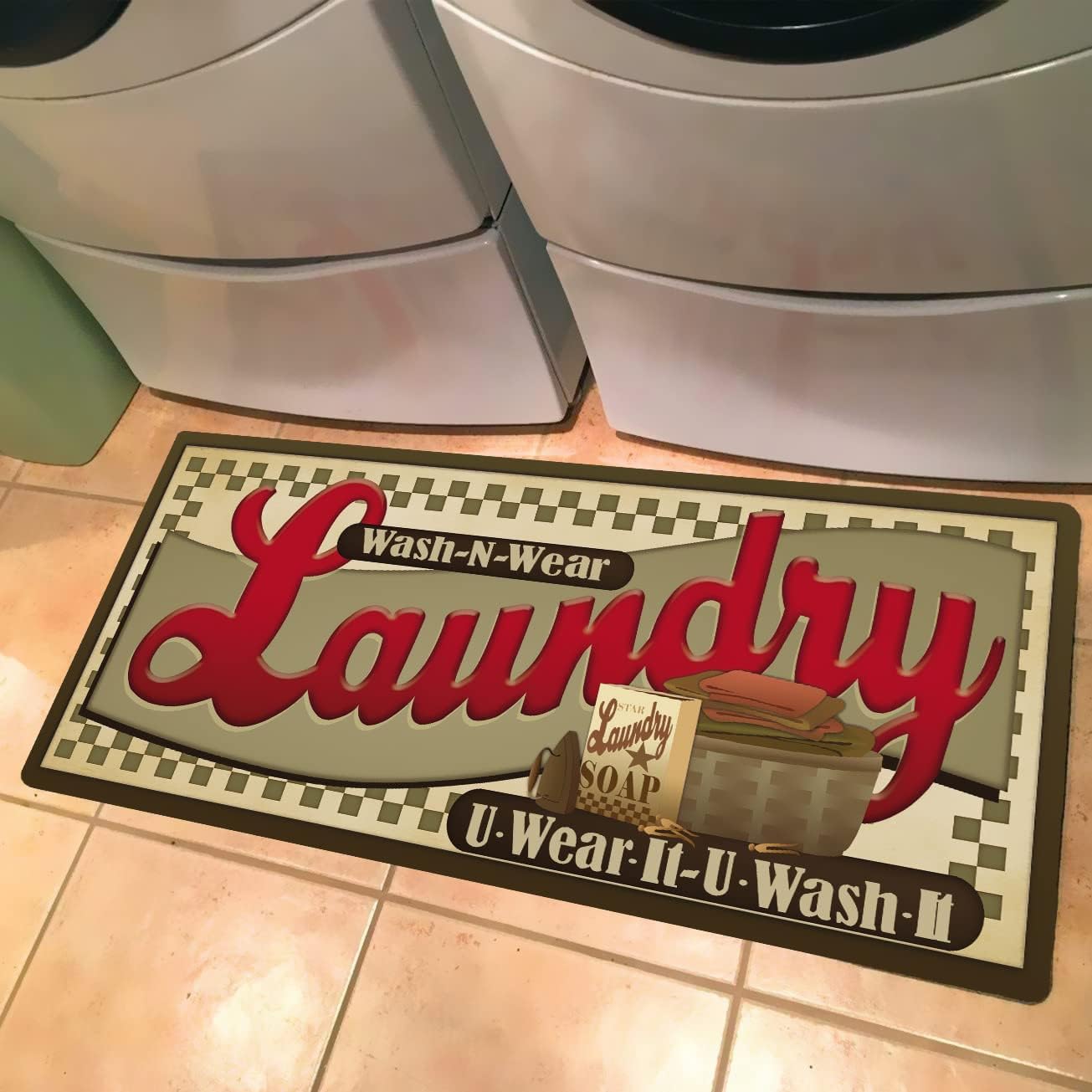 UKELER Laundry Room Rug, Laundry Room Floor Rug for Wash Room Non Skid Kitchen Floor Mat Non-Slip Rubber Area Rugs 48x20