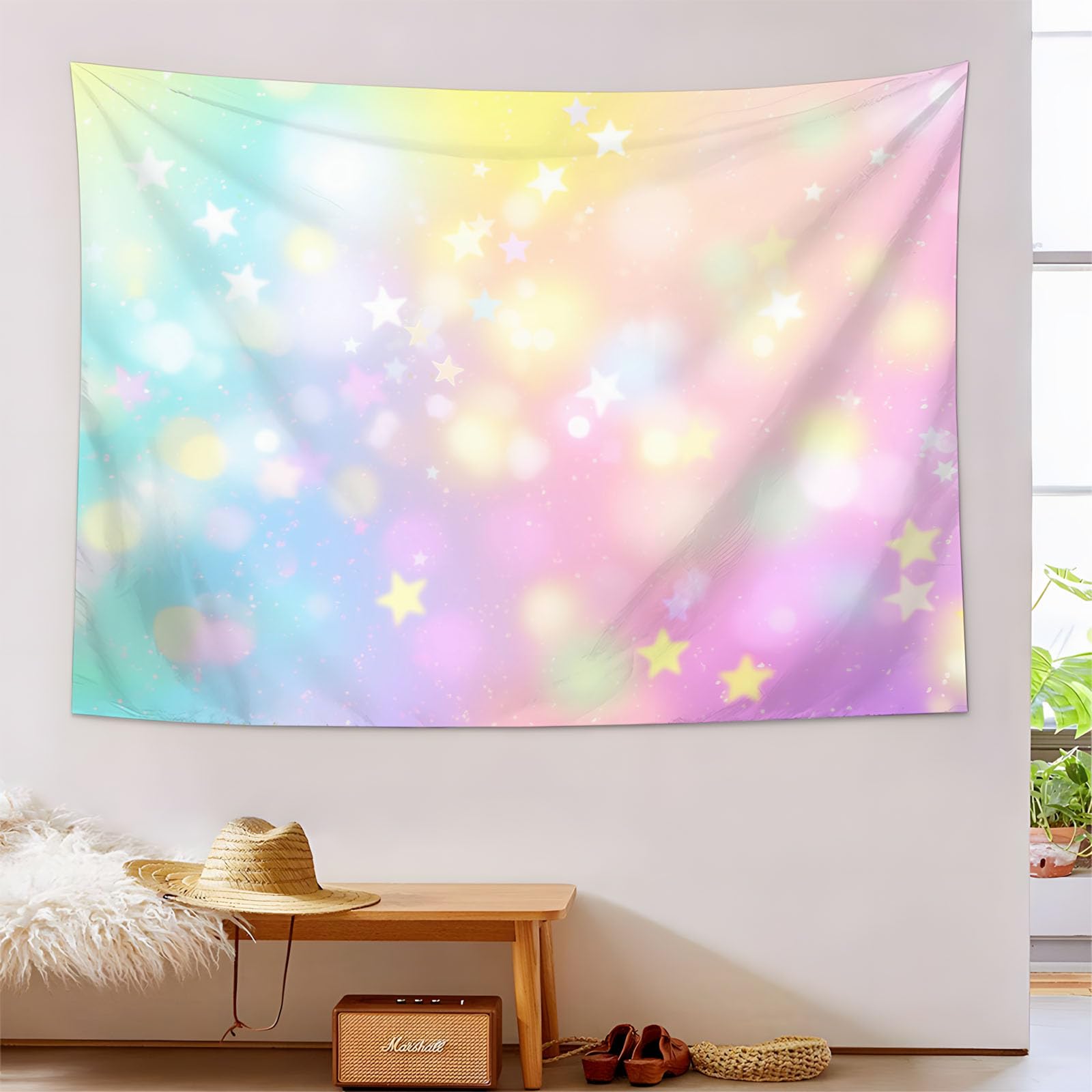 Tapiz de cielo estrellado rosa para transformar tu dormitorio o sala de estar 8