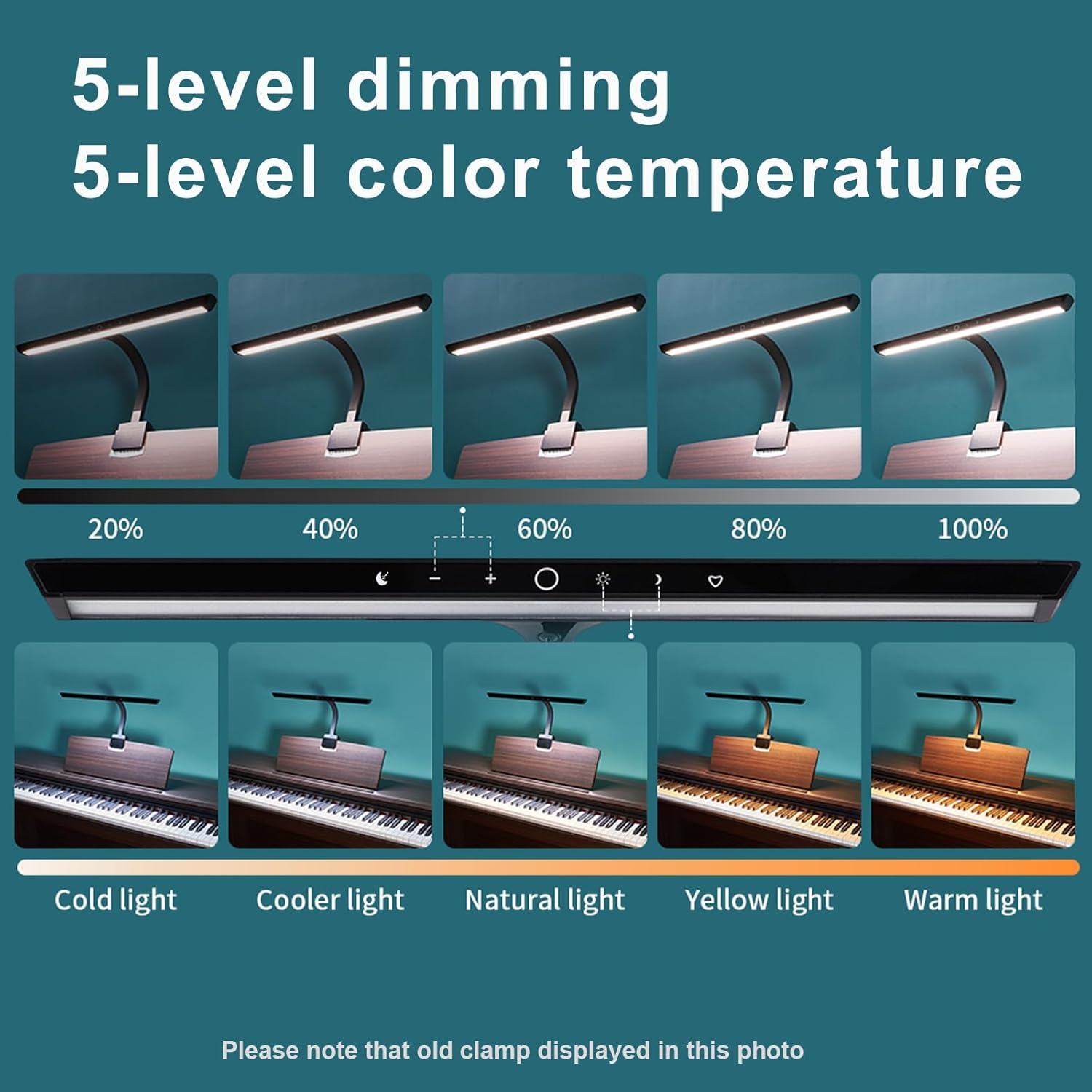Piano Lights for Digital Piano and Grand Piano, Professional Led Clip lamp with Ambient Light, Favorite Mode,Piano Lamps for Sheet Music, Eye-Care 5 Levels Color Temperatures 5 Levels Dimming