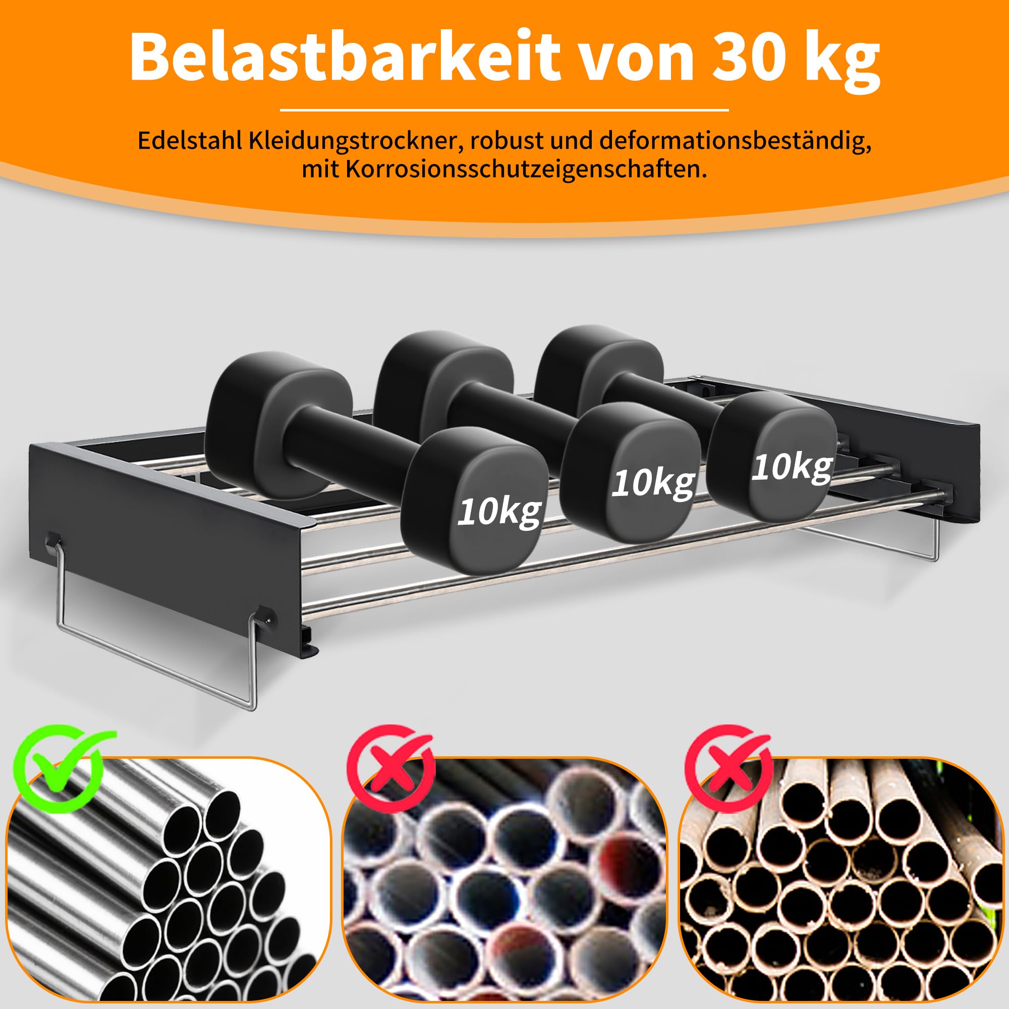 Wäscheständer Wandmontage, 80CM Klappbarer Wandtrockner mit Fünf Edelstahl-Kleiderstangen, Wäscheständer Wand mit 4M Trockenlänge, 25 KG Tragkraft,für Drinnen oder Draußen (Schwarz)