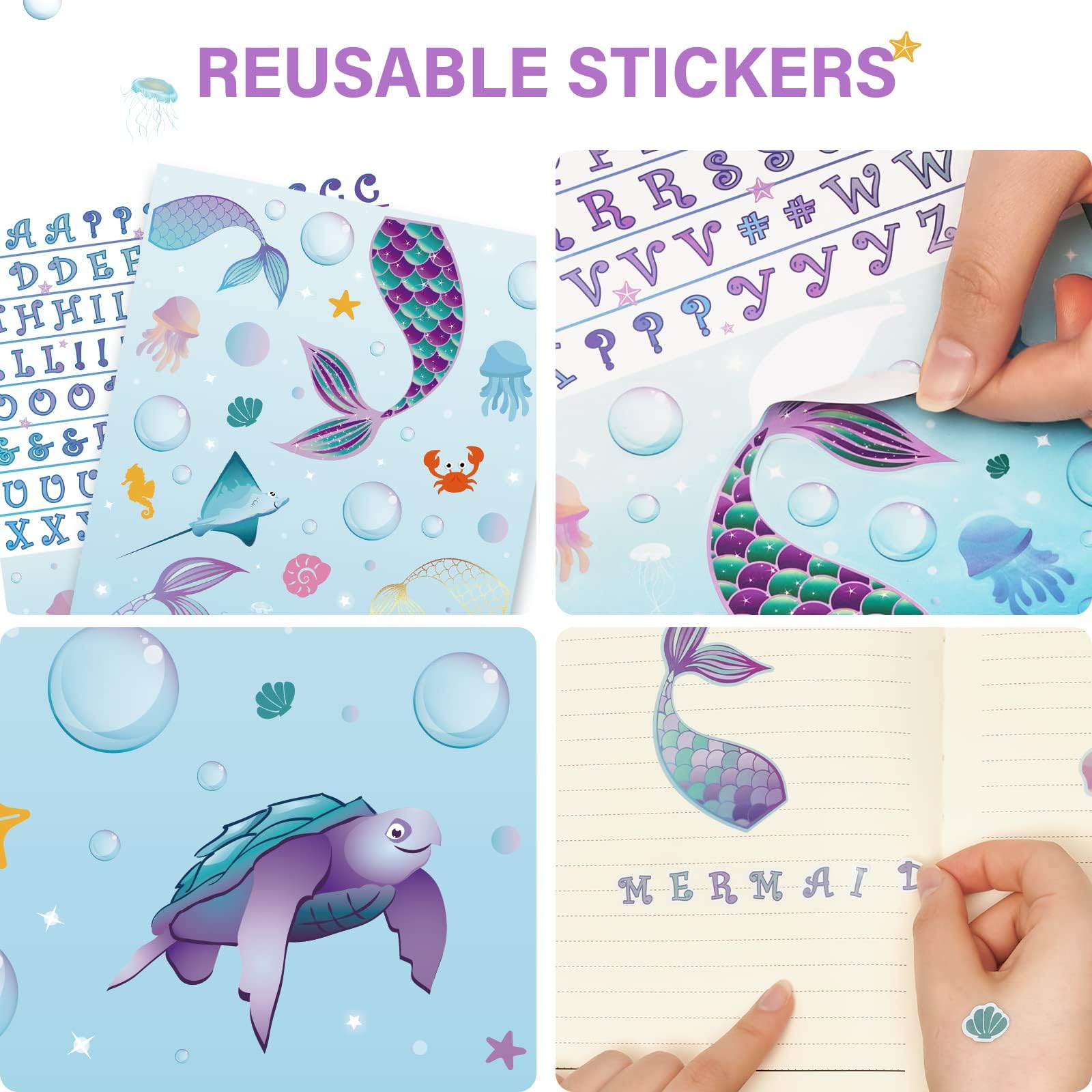 Juego De Cuaderno Sirena A5 Con Espiral | Set De Papelería Para Niñas Con Pegatinas, Bolígrafos De Purpurina, Notas Adhesivas Y Más | Regalo Creativo