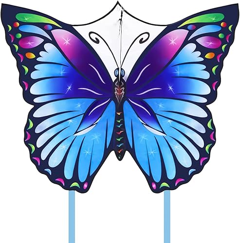 Flerigh Cometa de mariposa grande para niños y adultos, fácil de volar y montar para principiantes, cometas infantiles para edades de 8 a 12 años,