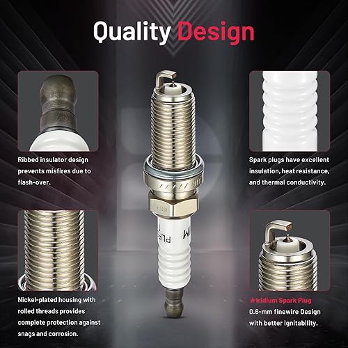 Miniatura 4 de BDFHYK Iridium - Juego de 4 bujías compatibles con A4 200 Dart Civic Santa Fe Cherokee Compass Forte NX300 C230 Eclipse Altima ProMaster City tC