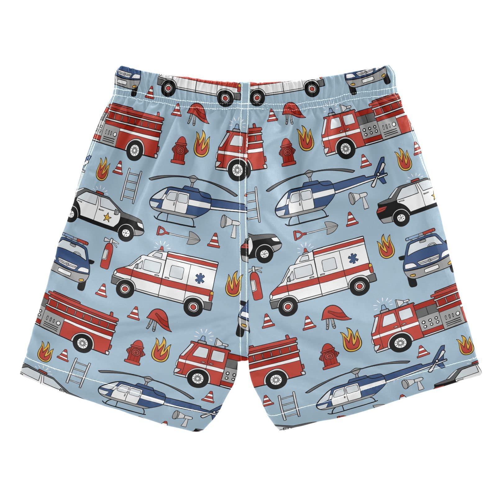 Selerdon Fire Trucks Police Cars Boys Swim Trunks Toddler Boy Swim Board Shorts Swimwear Kids Beach Swimsuit Bathing Suits Multi