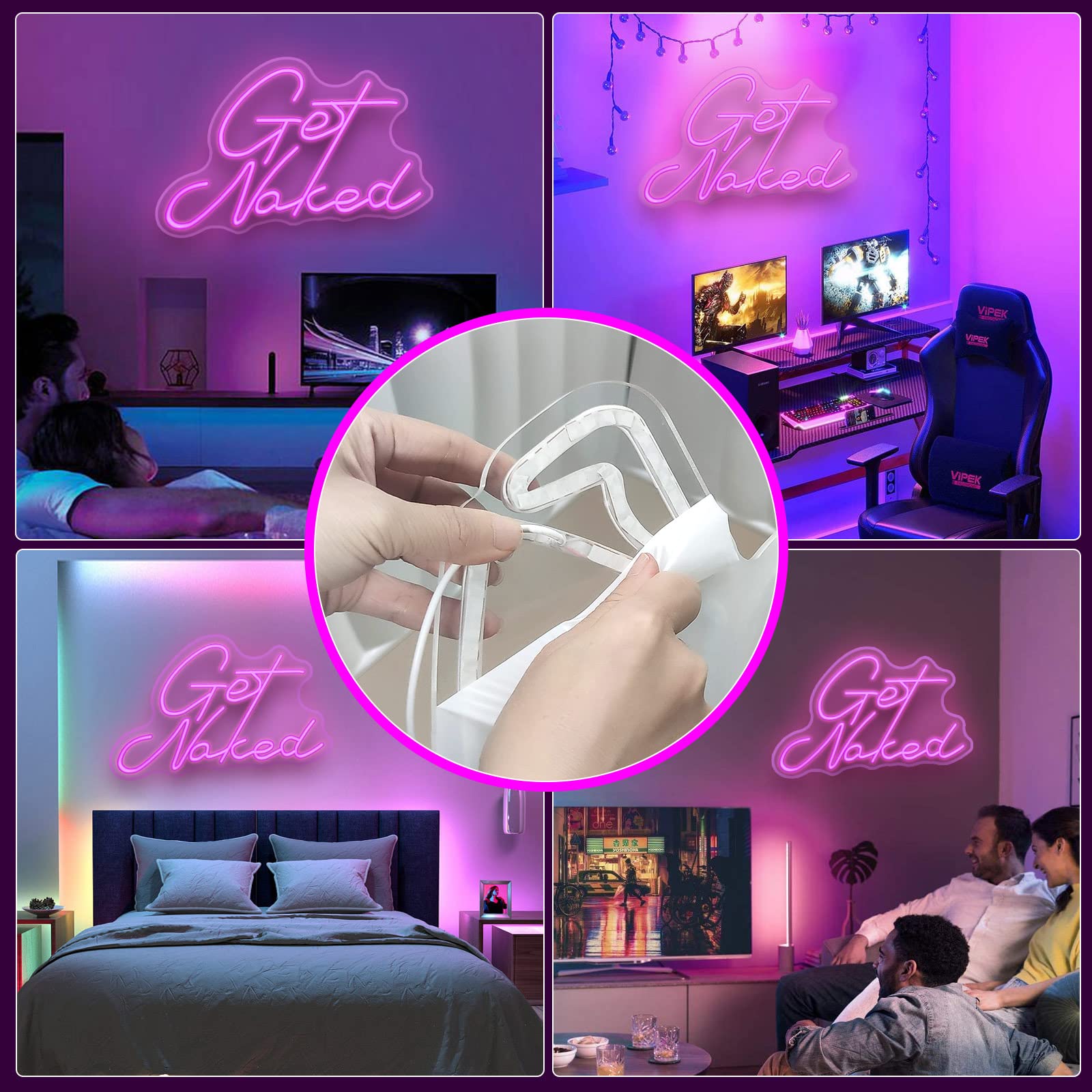 Neon Signs for Wall Decor Pink LED Light Sign for Preppy Room Decor Light Up Sign for Birthday Party Decoration USB Powered: Get Naked