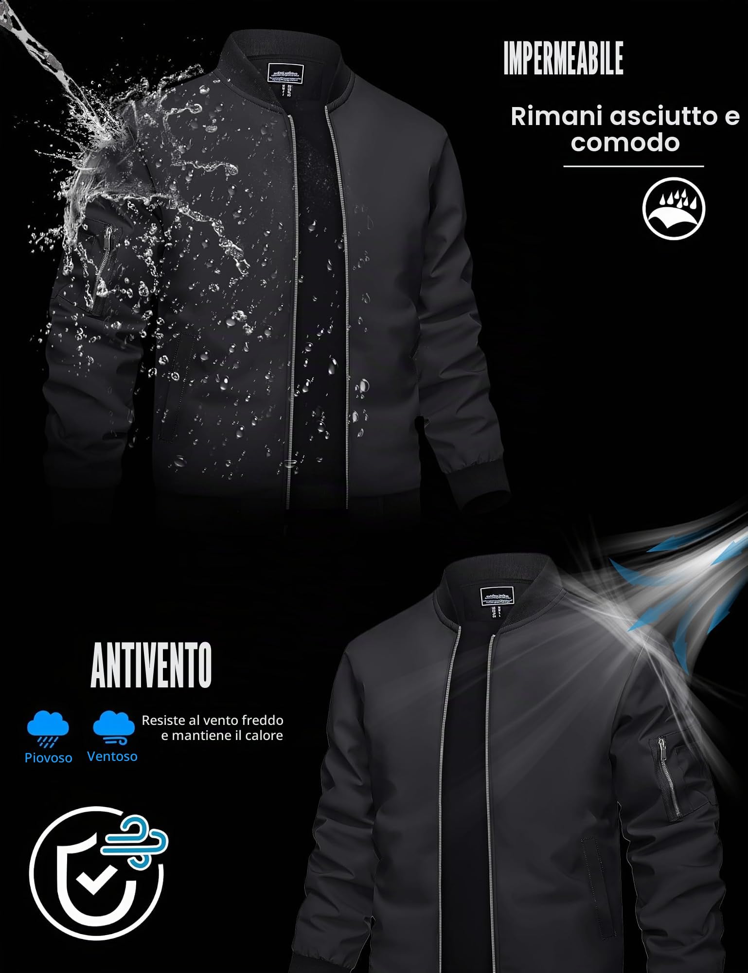 TACVASEN Uomo Giacca Bomber Leggera Jacket Sportiva con Collo da Baseball