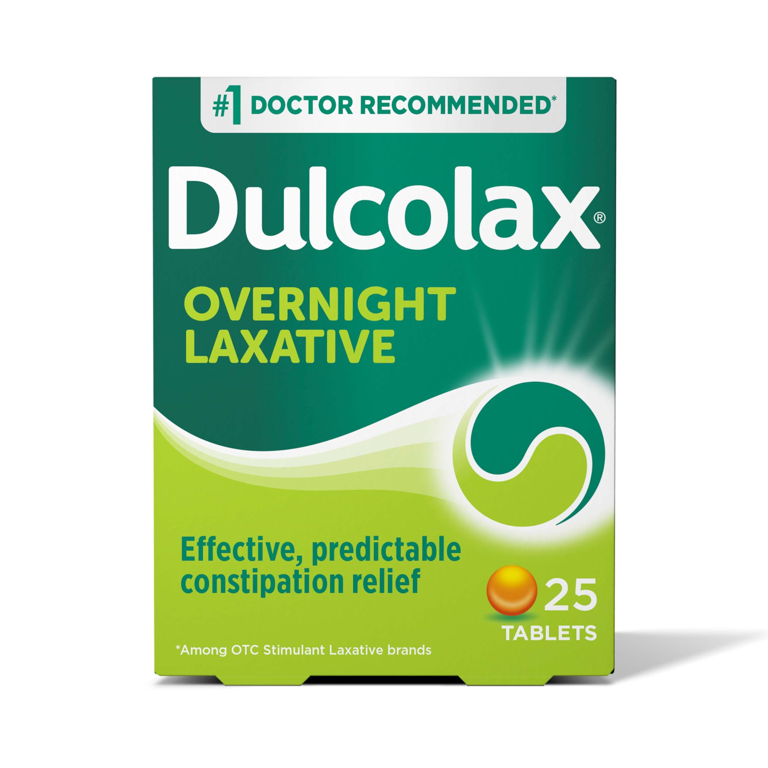 DulcolaxStimulant Laxative Tablets, Predictable & Effective Constipation Relief, Relieves Straining & Bloating, Bisacodyl 5 mg, 25 Count