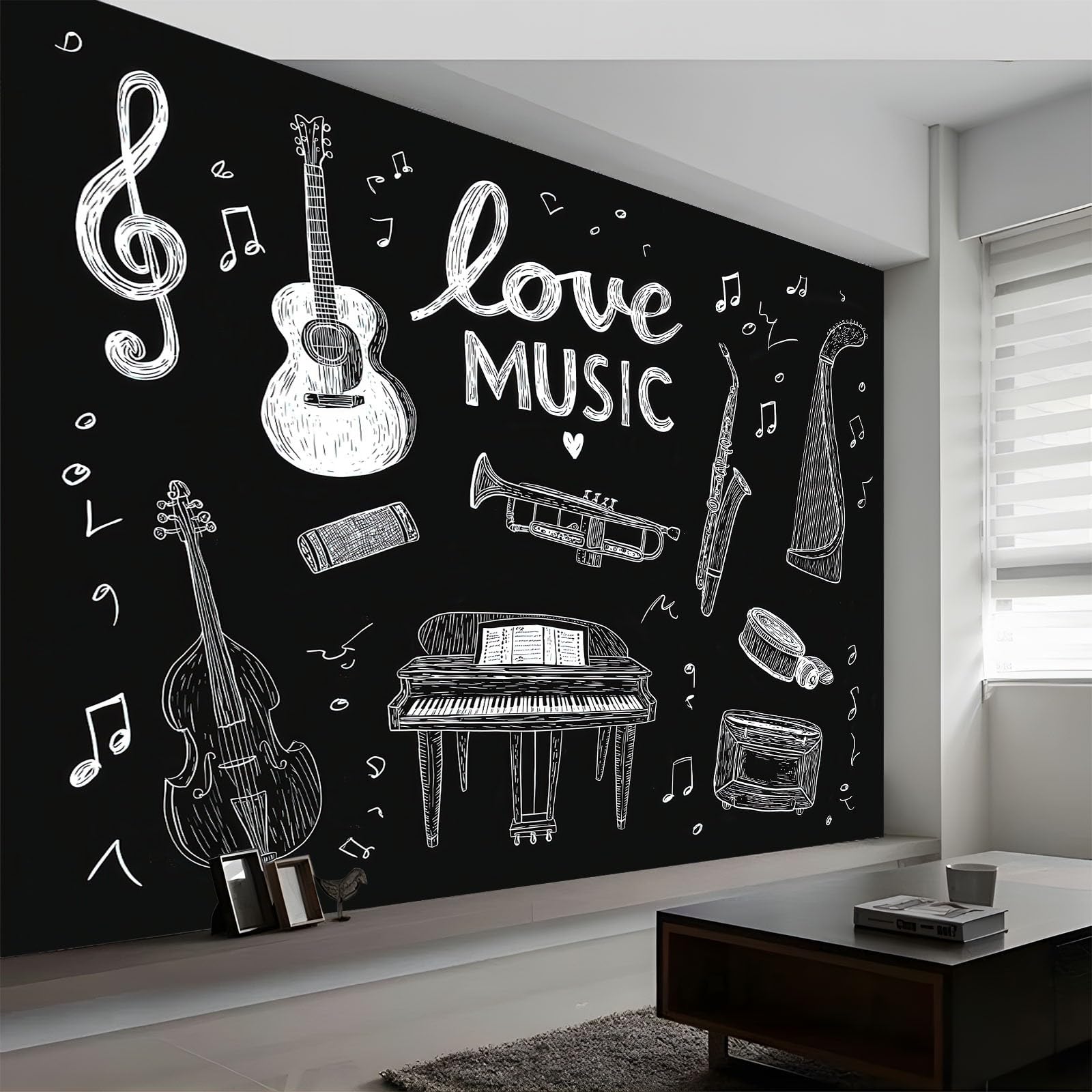 Papel Pintado 3D Música Instrumentos Letras 250An x 175Al cm, Mural de Pared de Tejido no Tejido Moderno para Habitación Infantil Salón - Papel Pintado Decoración Fotográfica Moderna Resistente