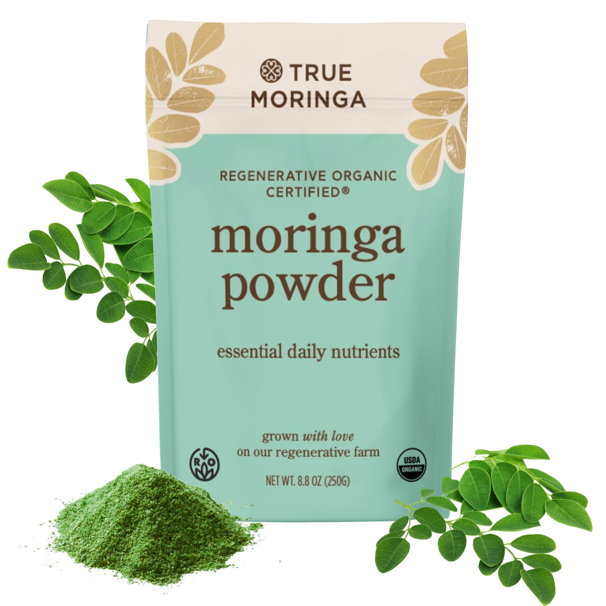 Organic Moringa Powder | 100% Regenerative Organic Raw Moringa Powder, Certified USDA. Non-GMO (250g)