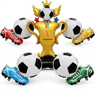 Kit de Globos para Cumpleaños 30 – 5 Piezas, 4 Globos de Fútbol de Pie 48x75 cm + 1 Trofeo 45x98 cm, Globo con Forma de Balón de Fútbol, Decoración Fiesta Deportiva