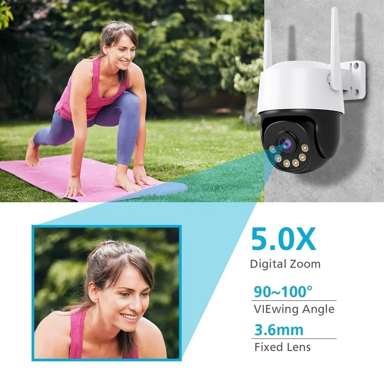 Kamera bezpieczeństwa zewnętrzna, 4K 8MP PTZ wykrywanie ludzi dwukierunkowy dźwięk kolor noktowizor na zewnątrz wodoodporna IP66 5MP RJ45 przewodowa kamera bezpieczeństwa Kamera bezpieczeństwa domoweg