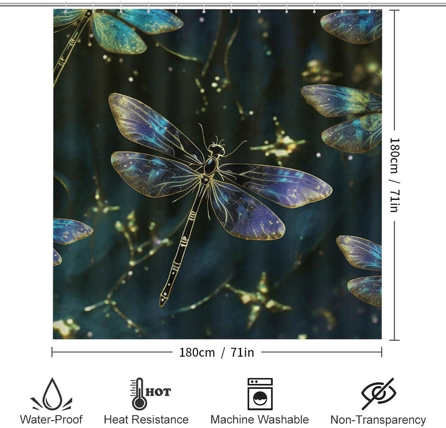 Dragonfly Bathroom Rugs Sets 4 Piece | Shower curtain sets, non-slip absorbent soft flannel bath mat, u-shaped toilet mat & lid cover, bathroom decor accessories