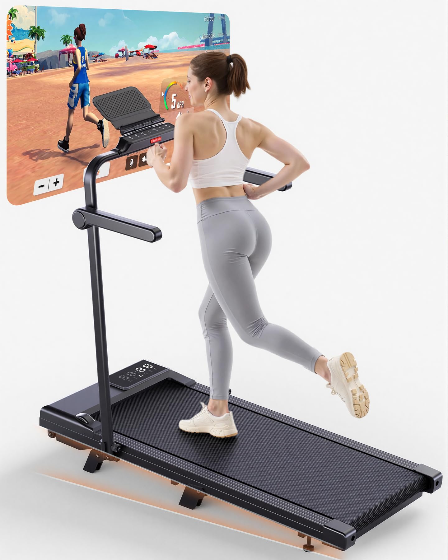 Superun Raceable Walking Pad Suitable for High-Tech Machines, 159 kg Capacity Desk Treadmill, Treadmill with App Control with Training Courses and Multi-Runner Racing