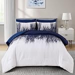 Ombre Blue Comforter Set King Size Reversible Gradient Blue Grey Boho Bedding Set for Men Women 8 Pieces Bed in A Bag Bohemian Bed Set with Comforter, Sheets, Pillowcases & Shams