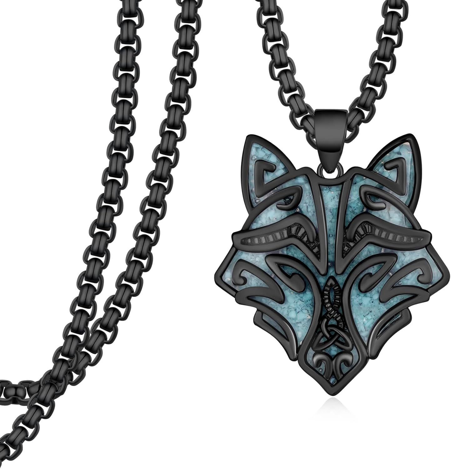Wolf Necklace for Men 925 Sterling Sliver Turquoise Wolf Necklace Viking Turquoise Jewelry Gifts for Men Women